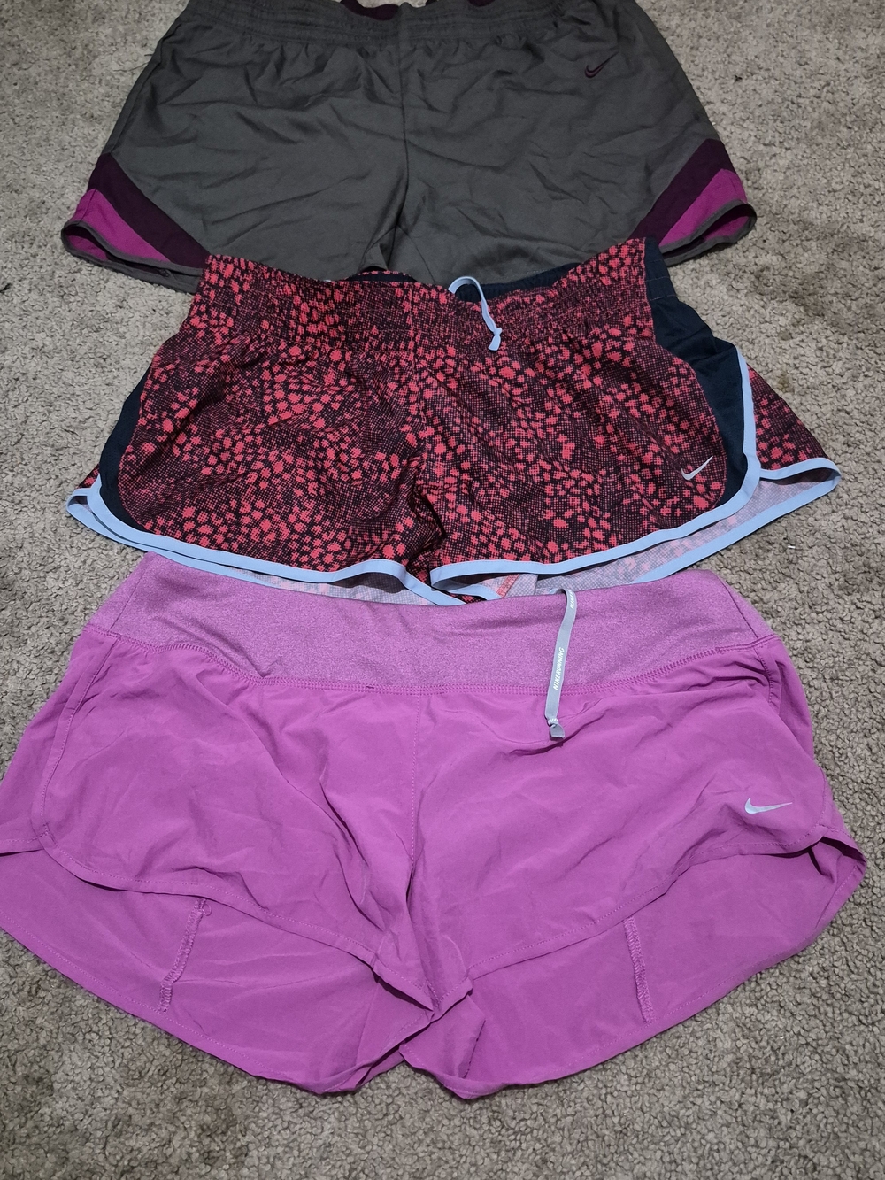 Nike Women's Mixed Color Running Shorts Bundle - Gray, Pink, Magenta Sz L